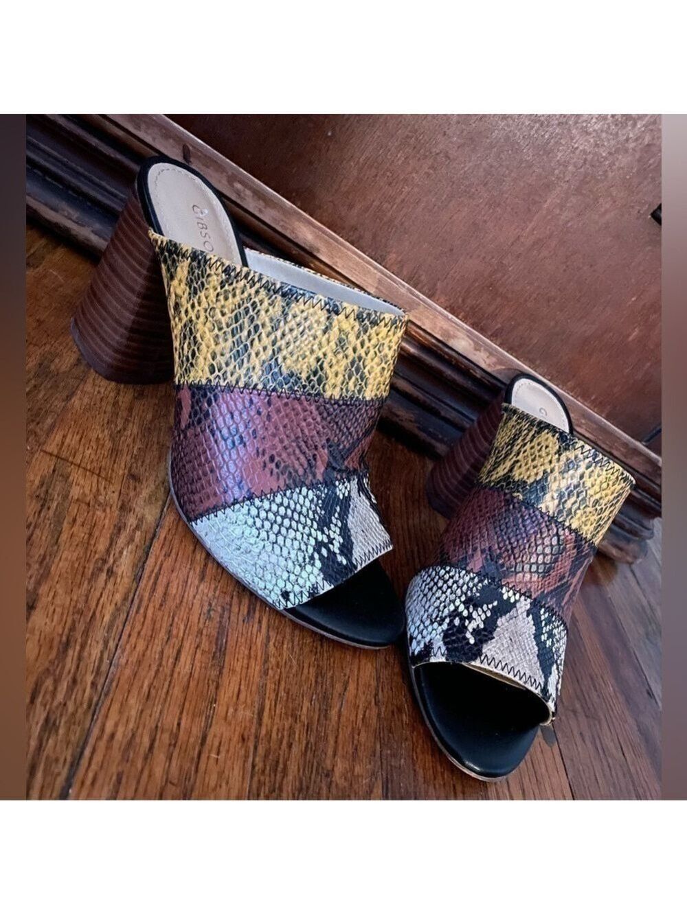 & Latimer Boho Snake Print Tri-Color Leather Mule - Size 9.5